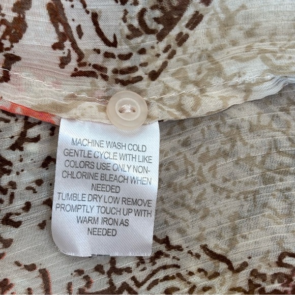 Sunny Leigh Y2K Sheer Crinkle Chiffon Ruffle Peplum Top Paisley Cream Multi PL - Picture 10 of 10